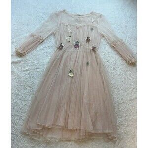 Xinyuan Completely Sheer Dress 3D Flower Accent A-Line Dress  Rose Gold Sexy